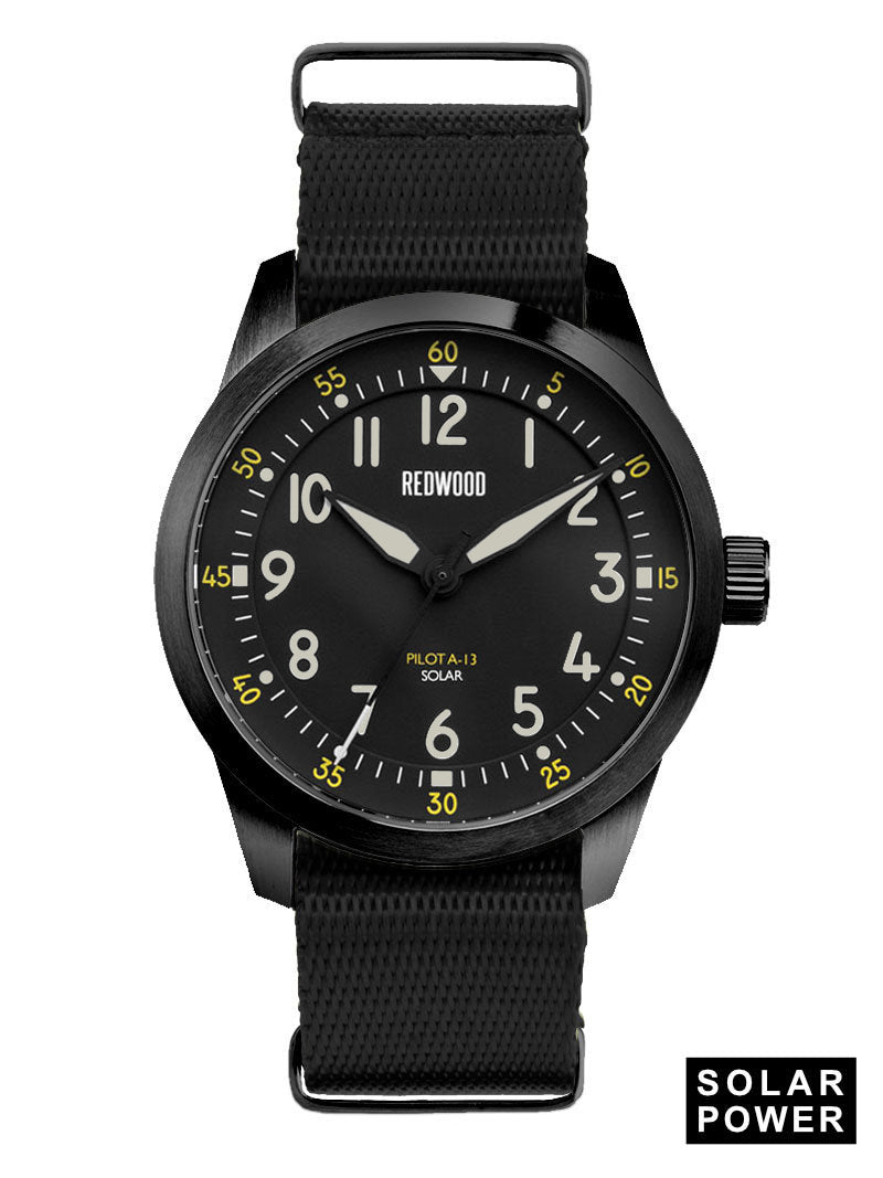 Pilot A-13 - Stealth (Solar) – Redwood Watches